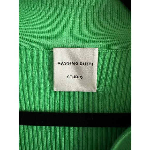 MASSIMO DUTTI Studio Green Ribbed Midi Dress - Sz Small - Picture 3 of 5